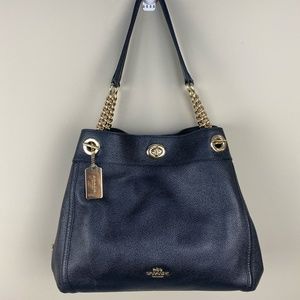 COACH Turnlock Edie Pebble Leather Shoulder Bag Black/Gold